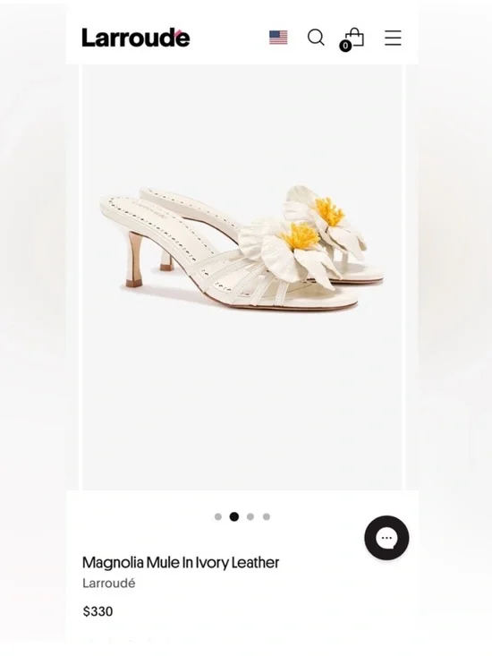 Larroude Cream Slide Mules with Floral Accent - Picture 2 of 9